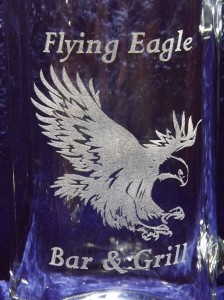 big engraved glass beer mug